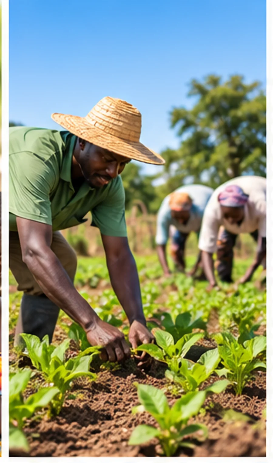Agricultor a cuidar de uma plantação